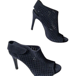 Pedro Garcia Sofia Perforated Suede Peep Toe Slingback Bootie Heels Blue 36.5 /6
